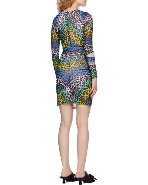 Ganni Green Leopard-Print Mini Dress
