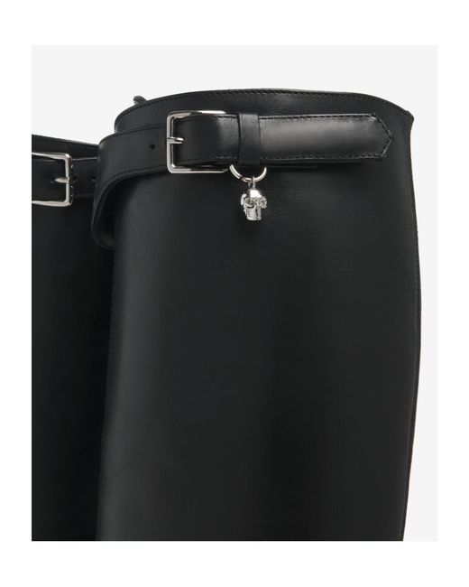 McQueen Black Countryside Zip-Detailed Buckle Knee Boots