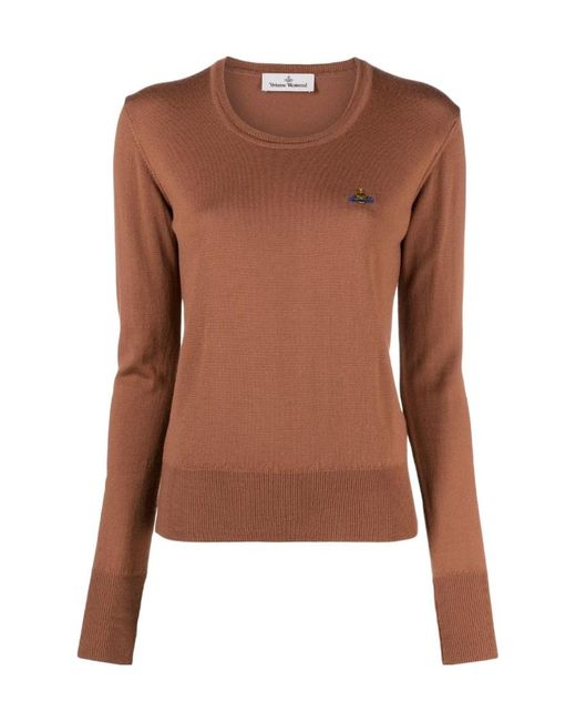 Vivienne Westwood Brown Round Collar Logo Pullover