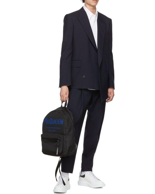 McQueen Blue Logo Printed Two-Toned Backpack for men