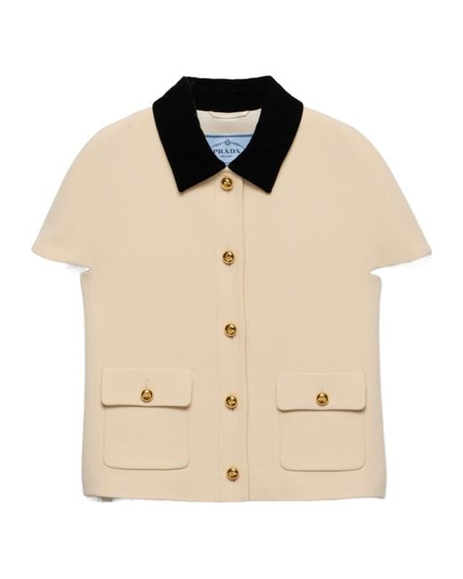 Prada Natural Sablé Compact Short-Sleeved Jacket