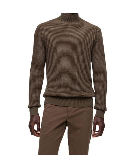 Boss Brown Mock Neck Long-Sleeve Knit Sweater for men