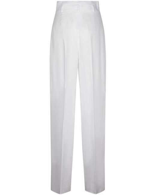 Max Mara White Studio Materia Belted Wide-Leg Pants