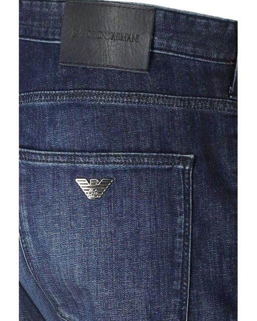Emporio Armani Blue Logo Plaque Slim-Fit Jeans for men