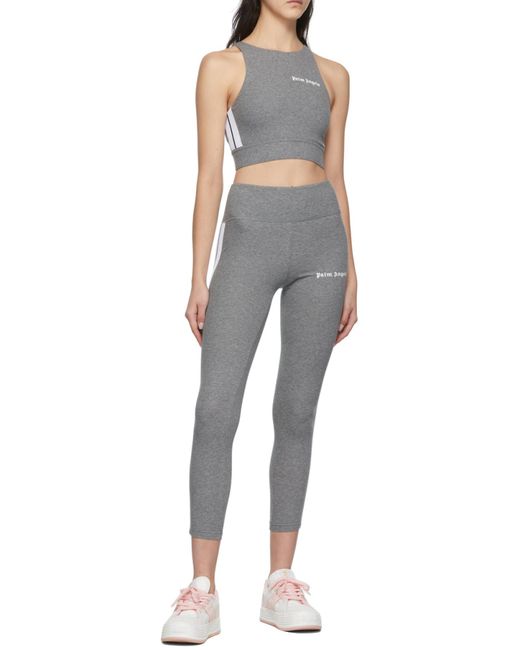 Palm Angels Gray Logo Printed Ribbed Knit Sport Bra