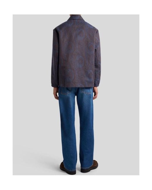 Etro Blue Paisley-Pattern Coach Shirt Jacket for men