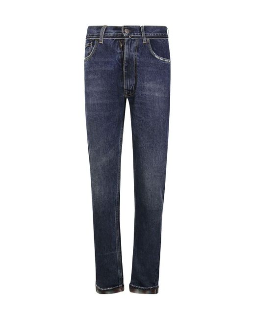 Maison Margiela Blue Pendleton Straight-Leg Frayed Jeans for men