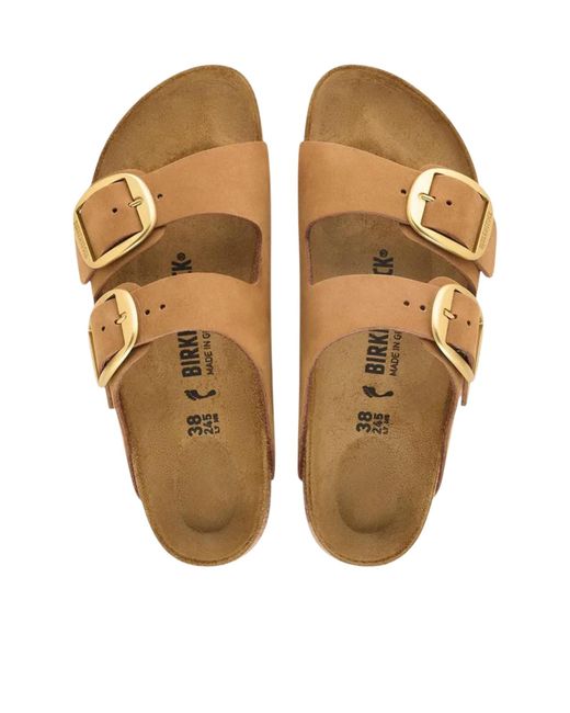 Birkenstock Brown Double-Strap Flat Slides