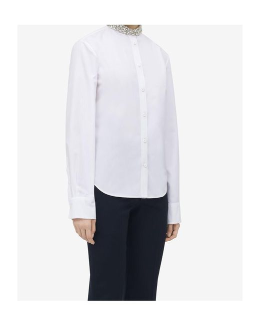 McQueen White Long Sleeved Embellished-Neck Shirt