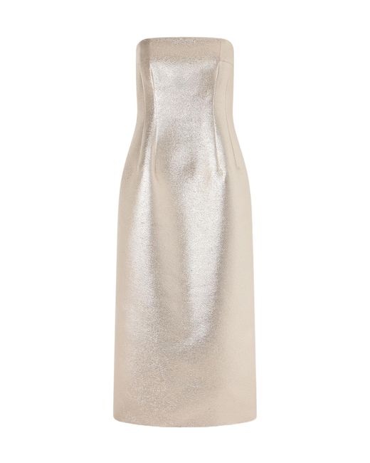 Emilia Wickstead White Leila Strapless Metallic Cloque Midi Dress
