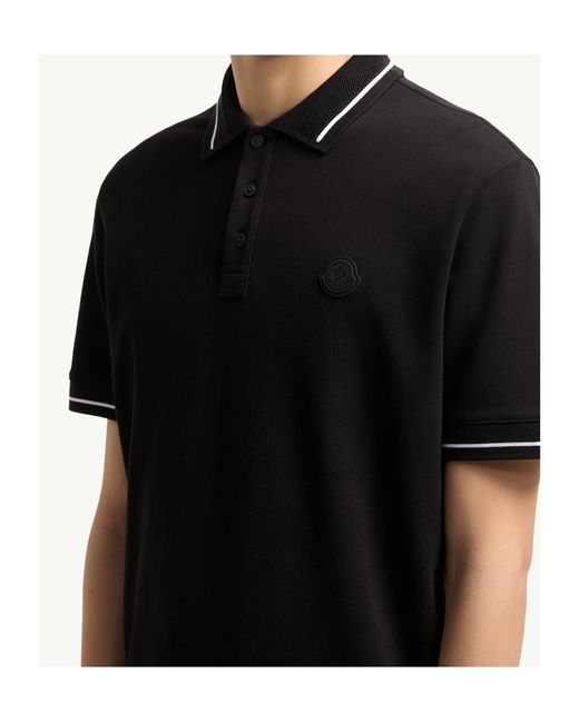 Moncler Black Logo Patch Short-Sleeved Polo Shirt for men