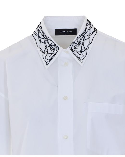Fabiana Filippi White Beaded Collar Shirt