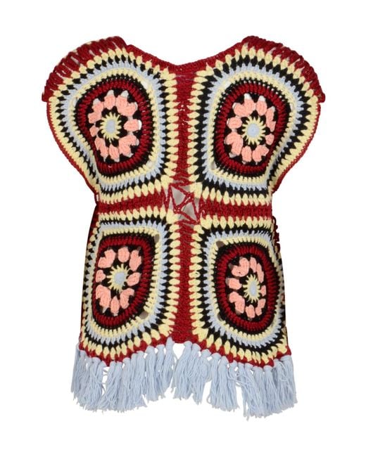 LaDoubleJ Multicolor La Doublej Crochet Tasselled Top
