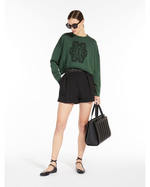Max Mara Green Monogram-Jacquard Cropped Jumper