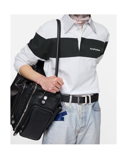 Acne White Striped Polo Sweatshirt for men