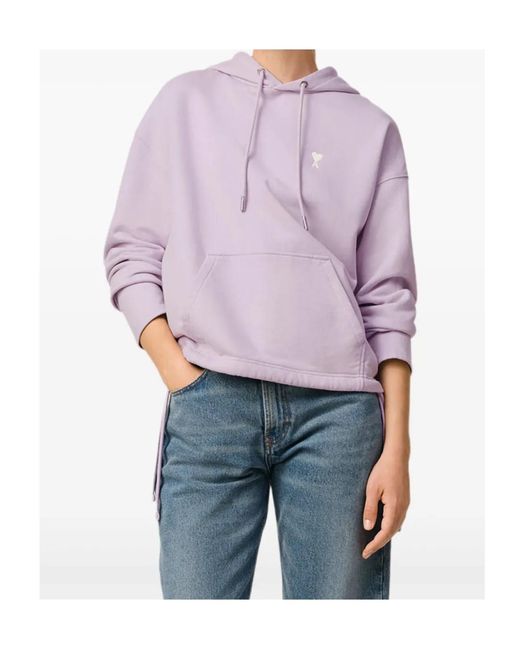 AMI Purple Ami Ami De Coeur Cropped Fleece Hoodie