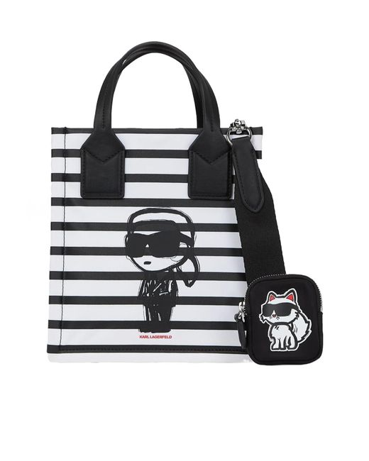 Karl Lagerfeld Black Ikon Striped Small Tote Bag