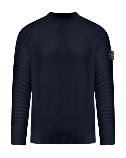 Stone Island Blue Crewneck Long-Sleeved Sweater for men