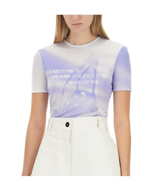 Jil Sander Blue Motif Printed Slim Fit T-Shirt