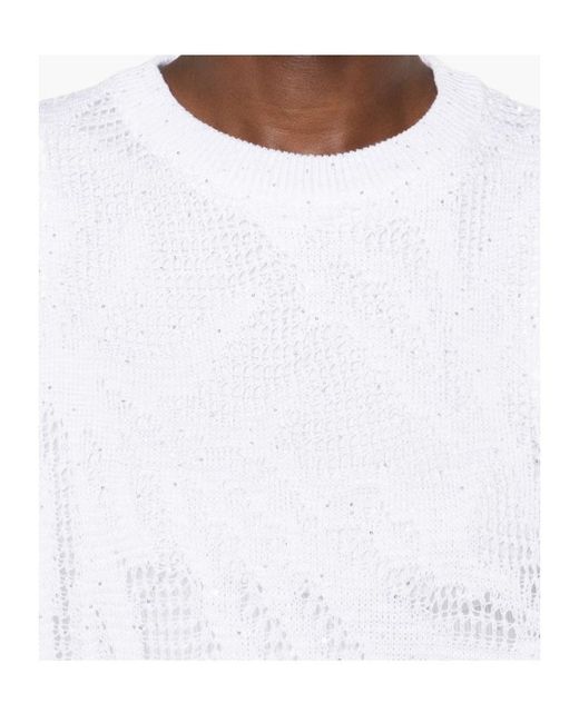 Brunello Cucinelli White Dazzling Water Lillies Knit T-Shirt