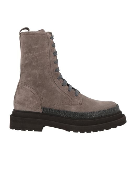 Brunello Cucinelli Brown Suede Lace-Up Ankle Boots