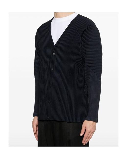 Homme Plissé Issey Miyake Black Pleated Buttoned Cardigan for men