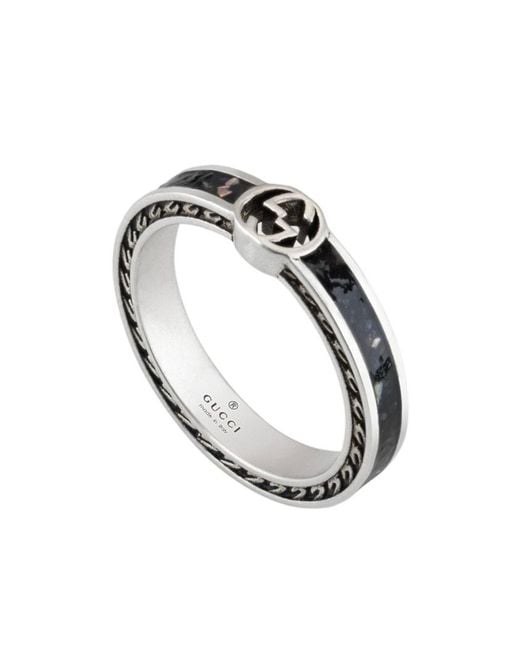 Gucci White Interlocking G Enamel Ring for men