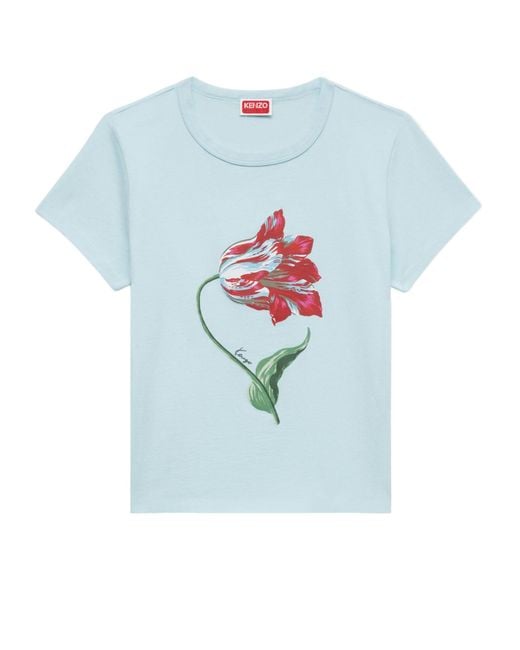 KENZO Blue Floral Print T-Shirt