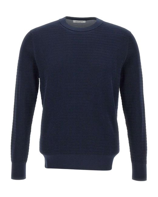 Kangra Cashmere Blue Kangra Textured Crew Neck Knitted Sweater for men
