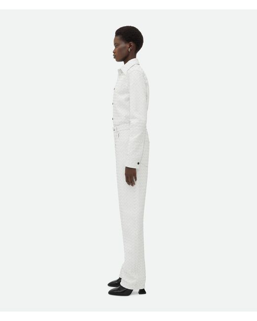 Bottega Veneta White Intreciato Patterned Casual Pants