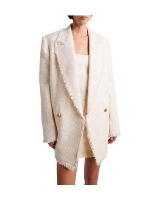 Balmain White Classic Tweed Double-Breasted Blazer