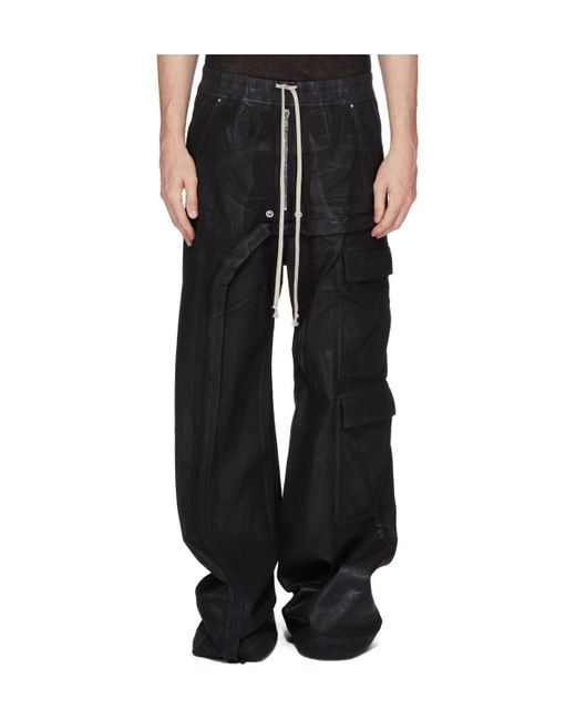 Rick Owens Black Hollywood Imbalanced Double Cargo Jumbo Belas Denim Cargo Pants for men