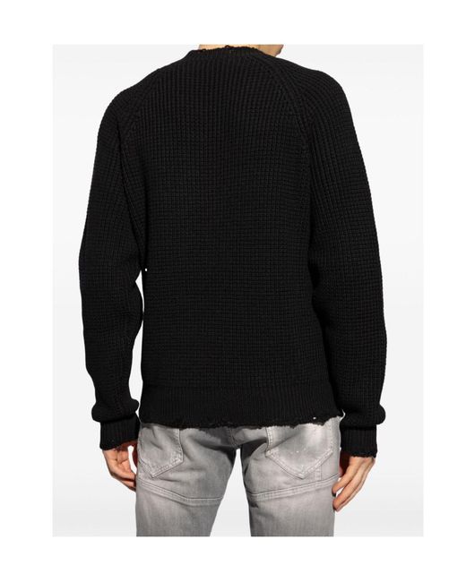 DSquared² Black Distressed Knitted Jumper for men