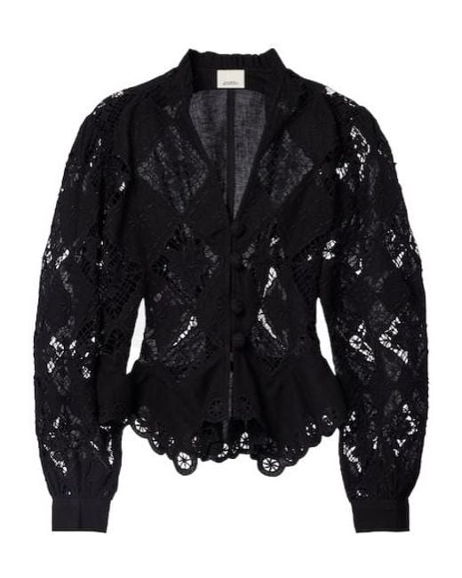 Isabel Marant Black Nina Cotton And Linen Broderie Anglaise Blouse