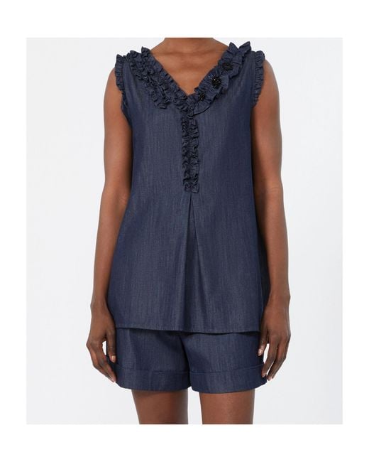 Max Mara Blue Sleeveless Cotton Denim Top