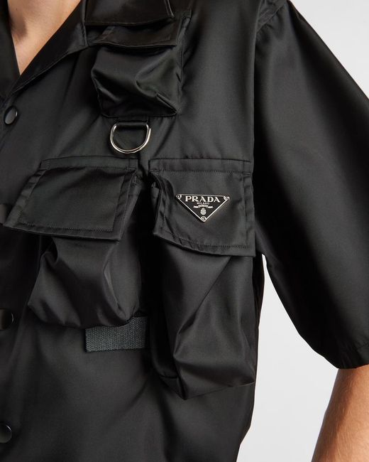 Prada Black Triangle-Plaque Short-Sleeved Cargo Shirt for men