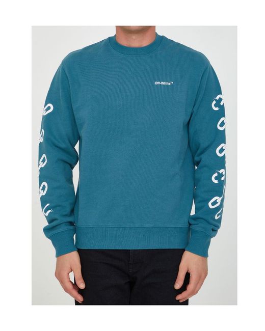Off-White c/o Virgil Abloh Blue Chain Arrows Print Crew Neck Sweatshirt for men