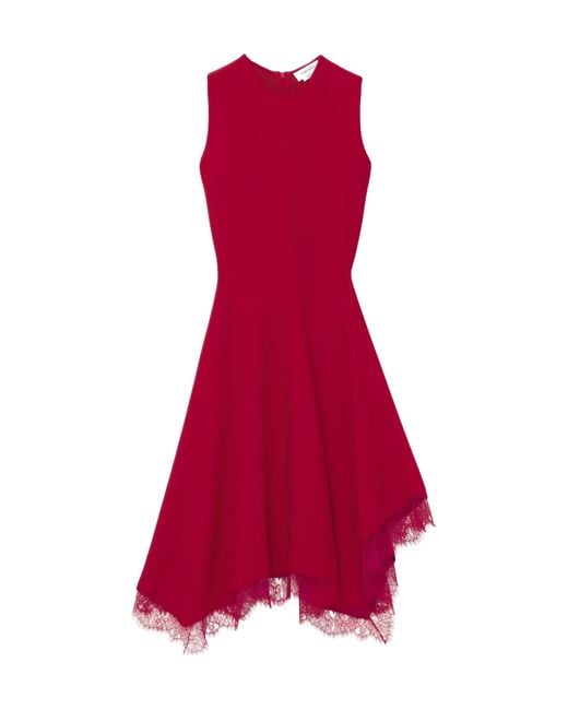 McQueen Red Lace Trim A-Line Dress