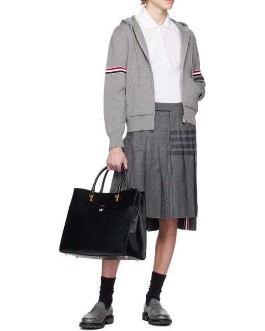 Thom Browne White Logo Patch Striped Polo Shirt for men