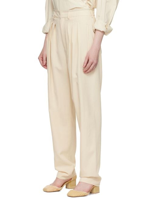 Lemaire White Pleated Wide-Leg Pants