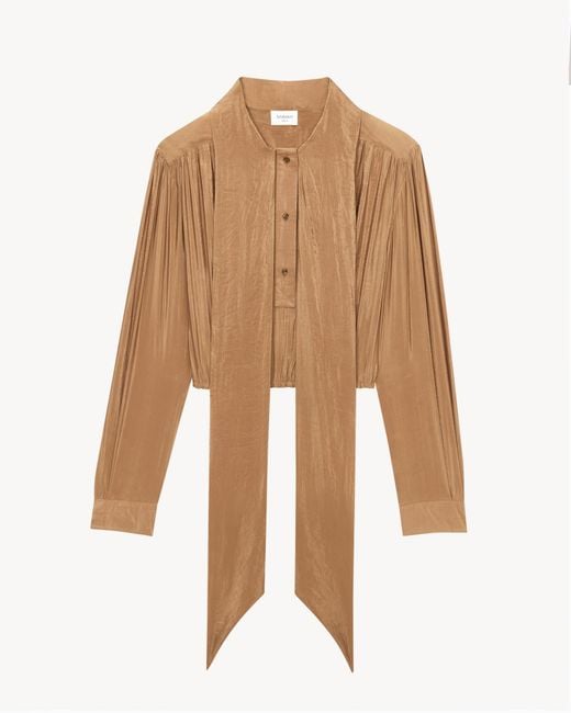 Saint Laurent Natural Lavallière Drop-Shoulder Blouse