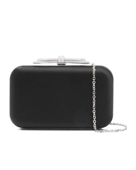 Mach & Mach Black Crystal-Embellished Bow Clutch
