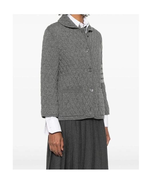 Thom Browne Gray 4 Bar Stripes Quilted Jacket