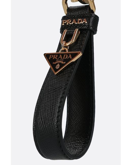 Prada White Saffiano Leather Keychain
