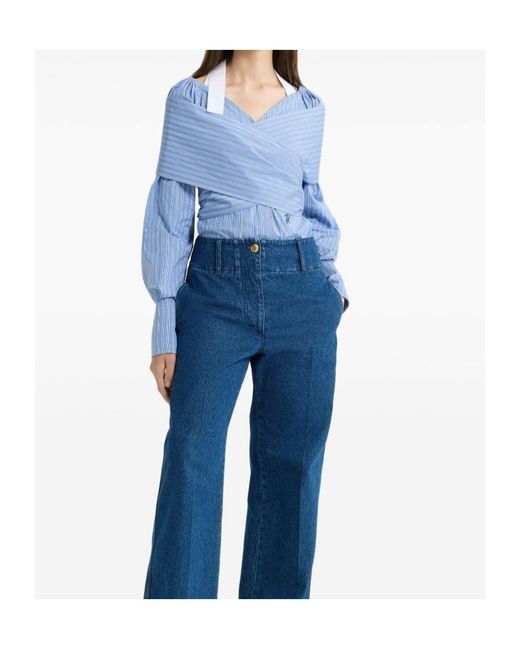 Patou Blue Off-Shoulder Wrap Top