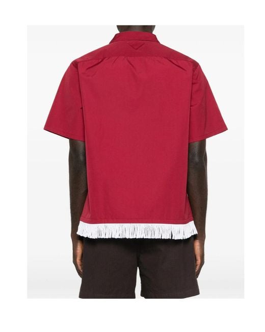 Prada Red Short-Sleeved Fringed Shirt for men