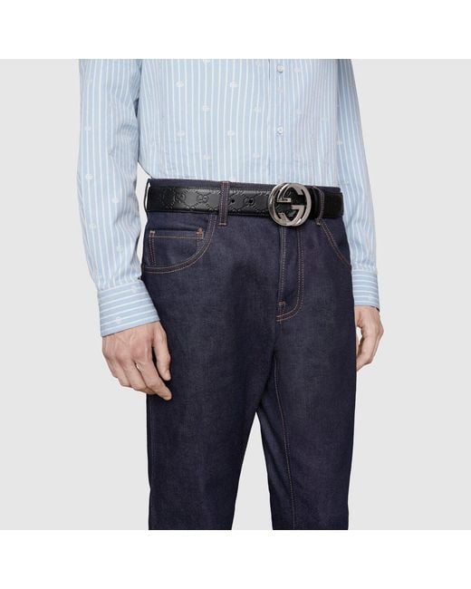 Gucci Black Gg Supreme Buckle Belt for men