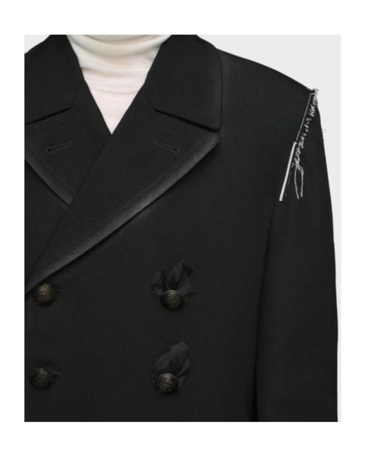 Maison Margiela Black Double-Breasted Frayed Detail Jacket for men