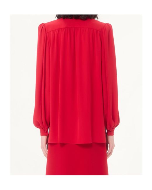 Valentino Red V-Neck Button-Up Blouse