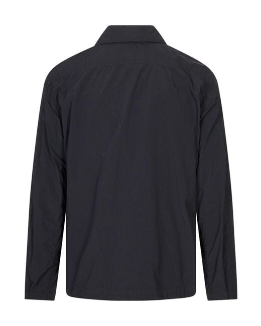 Stone Island Blue Logo-Patch Buttoned Jacket for men